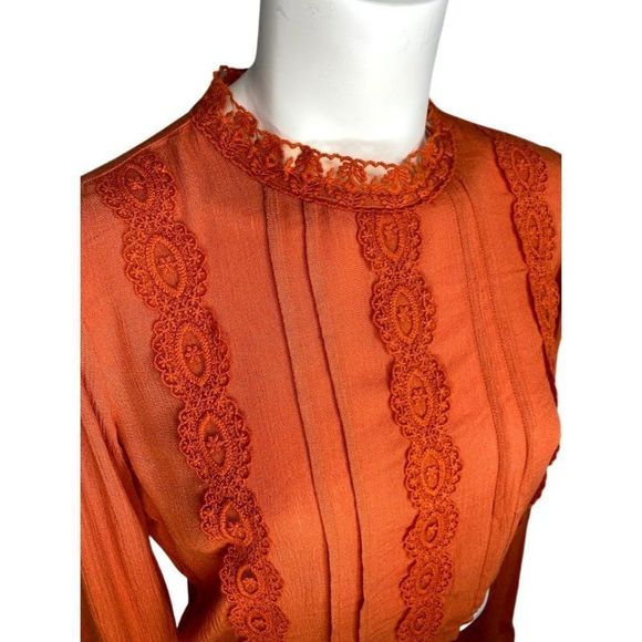 Self Esteem Rust Burnt Orange Lace CottageCore Shirt Sz Medium New - Picture 4 of 8